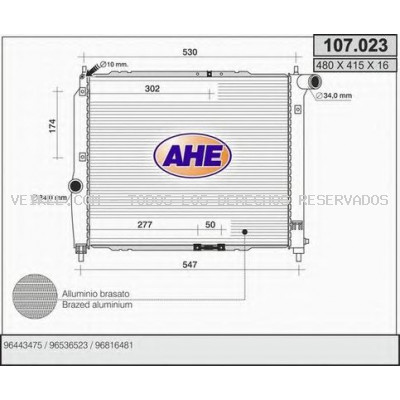 Radiador, refrigeración del motor AHE: 107023