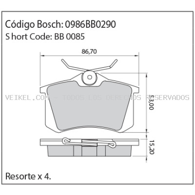 Juego de pastillas de freno BOSCH: 0986BB0290